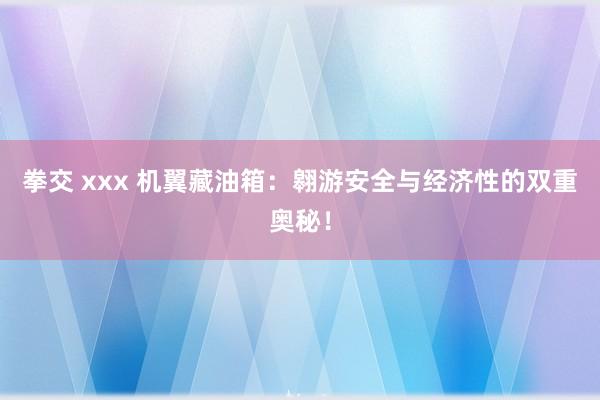 拳交 xxx 机翼藏油箱：翱游安全与经济性的双重奥秘！